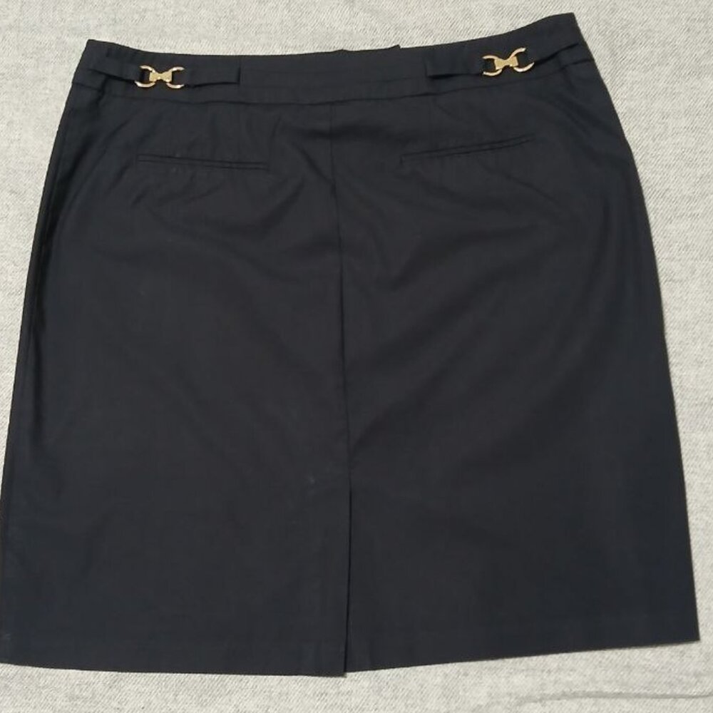 New York & Company Navy Pencil Skirt Gold Buckle Detail Size 12
